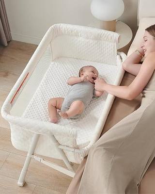 Bassinet Bedside Sleeper, Baby Crib for Newborn, Baby Bassinets Bedside Sleeper with 4 Auto-Lock & Adjustable Height, Breathable Mesh & Mattress, Bedside Bassinet