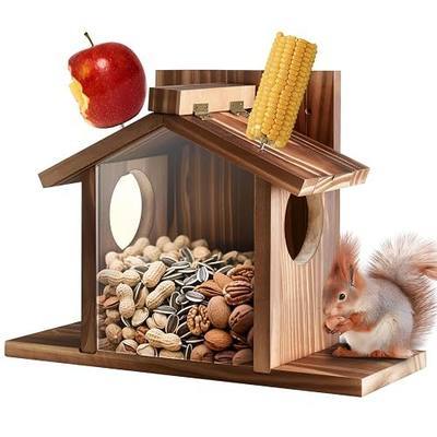 Squirrel Feeders for Outside, Squirrel House for Outdoor - Chipmunk Feeder, Squirrel Food for Backyard Squirrels Hold Corn & Peanuts & Corn Cob (Brown)