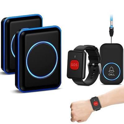 Caregiver Pager, FullHouse Wireless Wristband Call Button 1000+ Feet, SOS Alert Nurse Calling Elderly Fall Help System for Patient/Disabled Monitoring at Home, IP55 Waterproof