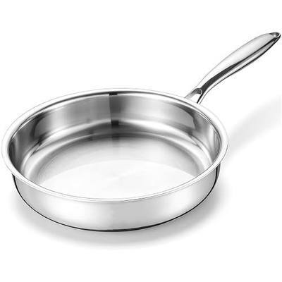5 Ply Stainless Steel Frying Pan, 304 Stainless Steel Skillets (10inch) | Non Toxic No Coating Teflon Free, Fast Even Heat Fry Pan with Heat-resistant Handle, Dishwasher and Oven Safe