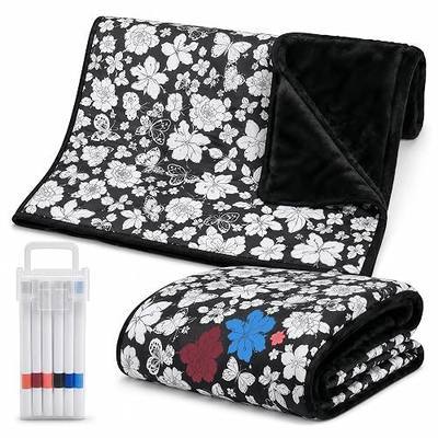 Fuzzy Velvet Decorative Cover Throw Blanket, Washable Coloring Personalized Blanket for Living Room Bedroom, Warm Plush Furniture Blanket with Safe Water-Based Markers