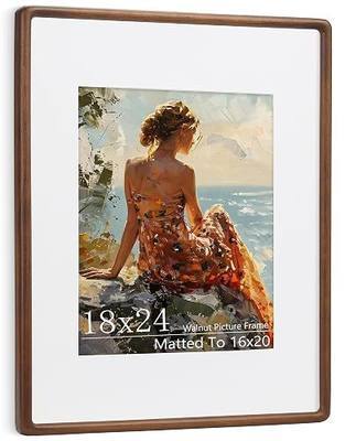 18x24 Poster Frame with Mat for 16x20, USA-Sourced Natural Walnut Wood with Mortise & Tenon Construction, High-Clarity Glass, Handcrafted Rounded Corner Gallery Wall Decoration