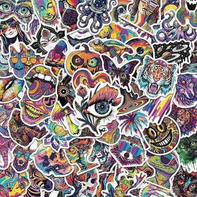 102Pcs Psychedelic Trippy Stickers Laptop Decals | Eye-catching psychedelic stickers set, waterproof and fade-proof, great for decorating gear, gifts, and DIY craft projects.