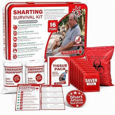 Hawkrown Sharting Survival Kit, Funny Gag Gifts for Men, 40th 50th 60th Birthday Gifts for Men Dad Husband & Boyfriend, Cool Stuff and Prank Kit,Includes Disposable Underpants, Wet Wipes, Reusable Tin