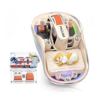 FMOUSE Transparent Wireless Mouse, 2 Cute 2026 Figurines, Tri-Mode, Cream | Rechargeable | USB-A & USB-C Receivers for Mac, iPad, Laptop | 2.4G & Dual Bluetooth | Silent Clicks | RGB | Portable