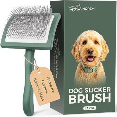 Slicker Brush for Dogs - Professional Long Pin Doodle Grooming Brush for Goldendoodles, Poodles, Labradoodles - Detangle, Fluff & Dematting Tool for Wavy & Curly Hair (Large Curved)