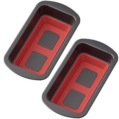 Loaf Pan Set of 2, Nonstick 1 lb Banana Bread Pan, Pop-Out Bottom | Bread Pans For Homemade Bread, Sandwich, Pound cake, Meatloaf, 8.5 x 4.5 IN, Black & Red