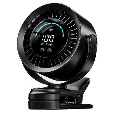 Portable Clip on Fan, Rechargeable USB Desk Fan with Turbo Airflow, 100 Speeds LED Display, 360° Rotation, Small Quiet Battery Powered Fan for Stroller Outdoor Travel Camping Golf Cart, Black