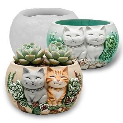 Wehous Cat Flower Pot Silicone Molds, Cute Cat Animal Embossed Container Bowl Epoxy Resin Concrete Molds, Storage Jar Succulent Planter Pot Jewelry Trinket Holder Cement Plaster Mold DIY Home Decor