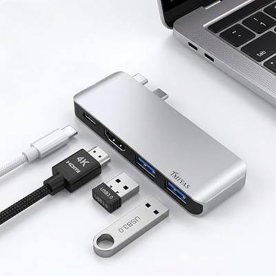 4-in-2 USB C Hub Adapter with 4K HDMI Compatible with MacBook Neo Pro Air | Sleek aluminum material, dual Type-C adapter, 4-port expansion, ideal for mobile office, business travel, daily entertainment