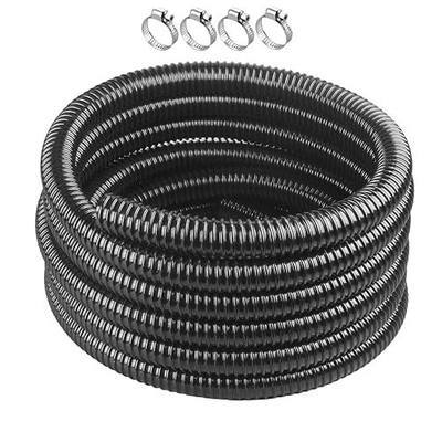 1-1/4 Inch Pond Tubing, 20ft Black Corrugated Flexible PVC Pond Hose with 4 Stainless Steel Hose Clamps, Kinkproof and Strong for Pond Pump Fountain Garden Waterfall.