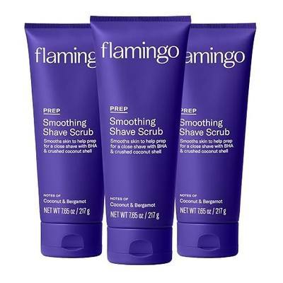 Flamingo Exfoliating Body Scrub for Women, Pre-Shave Body Scrub with BHA, Coconut Shell & Shea Butter, Smooths and Softens Skin, Safe for Sensitive Skin, Coconut & Bergamot Scent, 7.65 oz (3 Pack)