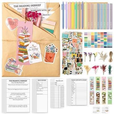 L1rabe Blind Date with a Book Gift Box Supplies Kit for Book Lover(8 Sets) | Excluding Books, Gift Set Including Book Review Cards Kraft Paper Highlighters Pens Index Flowers for Bookworm Back to School