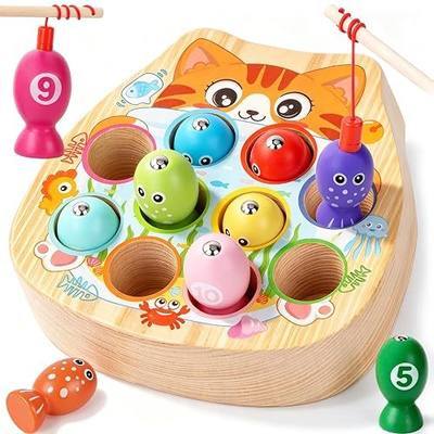 FCSONU Toddler Toys for 2 3 Year Old Boy Girl|Magnetic Fishing Game for Kid | Fish Game Fishing Toys|Fine Motor Skills Toys, Preschool Learning Color Sorting Toys, Christmas Birthday Gifts Boy Girl Baby
