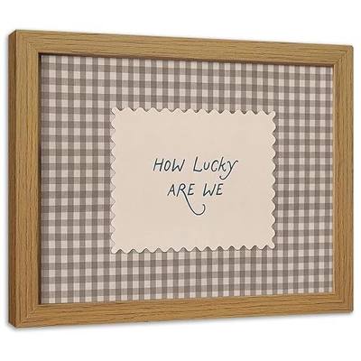 Kownzev How Lucky Are We Wall Art, Brown Gingham Wood Framed Canvas 8x10 | Farmhouse brown gingham wall art, "How Lucky Are We" quote, wood framed canvas decor for bedroom, living room, entryway.