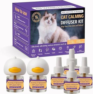 Cat Calming Pheromone Diffuser Kit – 2 Plug-Ins & 4 Refills (48ml), Cat Anxiety & Stress Relief, Multi Cat Calming Diffuser, Reduces Fighting, Spraying, Scratching & Aggression, Drug-Free for All Cats | Cat Calming Pheromone Diffuser Kit – 2 Plug-Ins & 4 Refills
