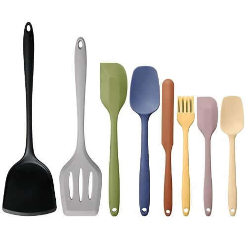 8-Piece Silicone Spatula Set, 600°F Heat Resistant, Food Grade Silicone Outer Layer, Earth Tone Dominated, Non Stick Utensils for Cooking & Baking