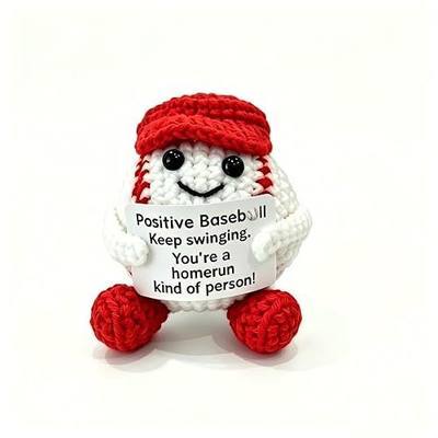"Keep Swinging, You're a Homerun Kind of Person" Crochet Baseball Figurine with Red Cap, Handmade Inspirational Sports Keepsake Desk Decor, Motivation Gift for Athletes Baseball Fans