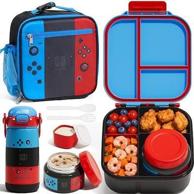 Fimibuke Kids Bento Lunch Box w/Insulated Water Bottle, Lunch Bag & Thermo | Leak Proof 3-4 Compartment Food Container, 8.5oz Food Jar, Toddler 14oz Stainless Steel Cup Set for Boy Girl, Dishwasher Safe