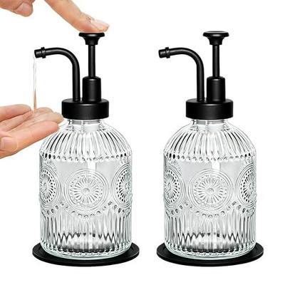 2pcs Vintage Soap Dispenser, Refillable 12 Oz Soap Dispenser for Bathroom and Kitchen, Clear Glass Hand Soap Dispenser, Liquid, Lotion Container Bottle with Gold Stainless Steel Pump
