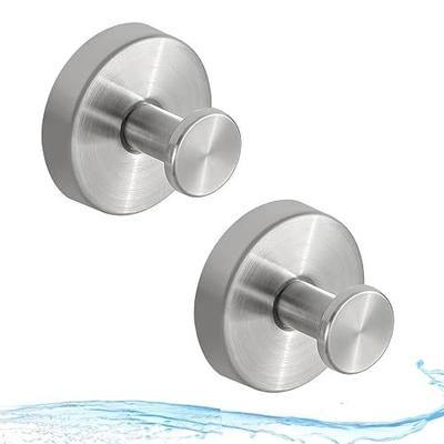 Brushed Nickel Suction Cup Hooks Towel Hooks for Bathroom - 2 Packs | Stainless Steel, Removable and Reusable, Heavy Duty, Strong Suction, Waterproof, No Drill, Shower Hooks for Kitchen Apartment