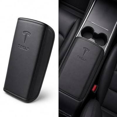 Center Console Armrest Cover for Tesla Model Y 2020-2025, Model 3 2017-2023 | Leather Armrest Cover, Tesla Model 3 Accessories, Tesla Model Y Accessories, Armrest cover for Tesla, 3-Year Warranty, Black