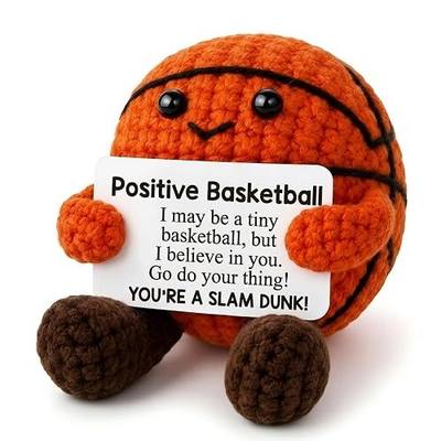 Handmade Crochet Basketball Keepsake with Positive Card, Slam Dunk Motivational Figurine, Sports Desk Decor, Encouragement Gift for Basketball Fans Athletes Coaches