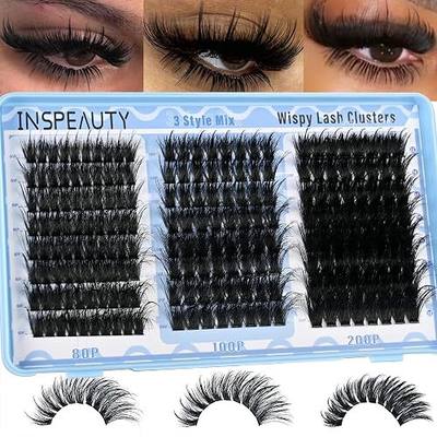 Volume Lash Clusters Spikes Cluster Eyelash Extensions 80+100+200D Thick Spiky Individuals Lashes 12-20mm Mega Wispy Eyelash Extension Fluff DIY D Curly Lash Extension 208 PCS by INSPEAUTY