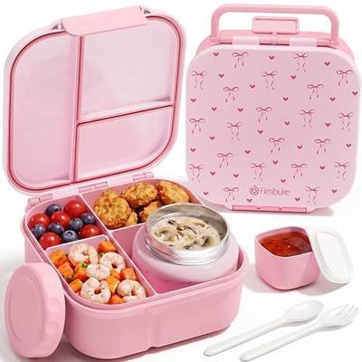 Fimibuke Bento Box for Kids, Toddler Lunch Box with 8.5oz Thermo Food Jar | Leak Proof 3-4 Compartment 60oz Lunch Food Container with Utensils Sauce Cup for School Boys Girls, Dishwasher Safe, BPA-Free