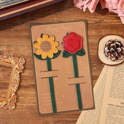 2 Pieces Bookmarks,Vintage Leather Flower Bookmarks for Women,Cute Bookmarks for Book Lovers,Teacher,Rose and Sunflower