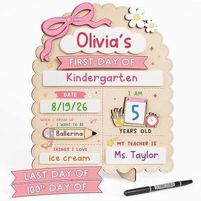 My First Day of School Sign, First and Last Day of School Board | Included Marker, Reusable, Wooden and Acrylic, 12"x 10", Easy to Write & Clean, Gift-Ready Box