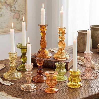 Mumufy 10 Pcs Glass Taper Crystal Candle Holders,Classic,Orange Yellow