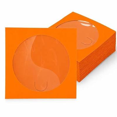 GeeRic CD Sleeve Cases, CD/DVD Paper Media Sleeve Envelopes, 100 Pack Clear Window and Rear Flap, 120GSM 5 Inch Orange