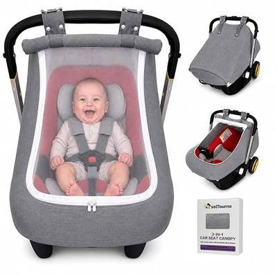 Breathable Muslin Mesh Baby Car Seat Canopy - Premium Oxford Cloth Hanging Ears with Adjustable Snaps, Full-Seal Protection, 3 Ventilation Modes, Easy Zipper Access