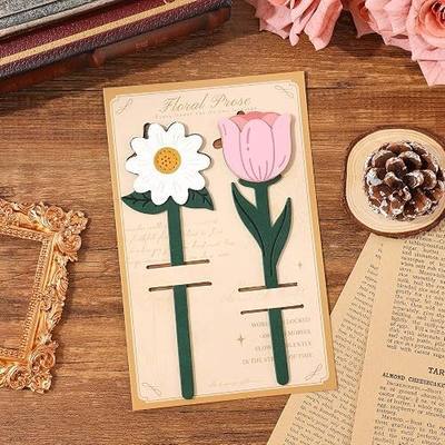 2 Pieces Bookmarks,Vintage Leather Bookmarks for Women,Cute Bookmarks for Book Lovers,Teacher,Daisy and Tulip