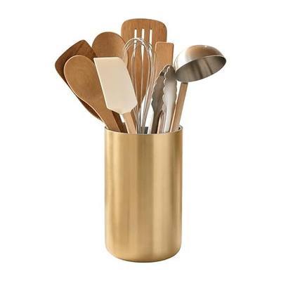 Gold Stainless Steel Utensil Holder for Kitchen Countertop, 304 Double Wall Cooking Utensil Crock, Large Capacity Spatula Spoon Organizer Caddy, Brushed Gold