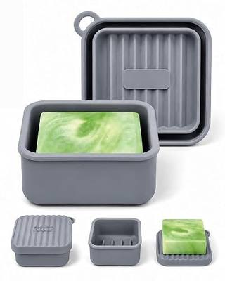 Travel Soap Case, Leakproof Silicone Square Soap Holder | Fits square soap bars and shampoo bars; raised ridges help drain; tight-seal silicone helps keep bags cleaner (Dark Gray)