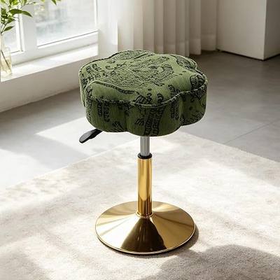 LITZFUR Adjustable Vanity Stool, Swivel Makeup Chair for Vanity, Green | Flower Shaped Vanity Chair, Patterned Small Ottoman Footrest for Bathroom, Bathroom, Living Room