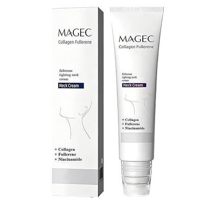 Magec Cream, Magic Collagen Fullerene Neck Cream, Tighten and Lift Firming Neck Cream for Crepey Skin, Collagen Neck Cream with Five Rollers, Reduces Wrinkles and Double Chin (1pcs)
