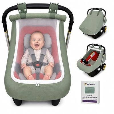 Breathable Muslin Mesh Baby Car Seat Canopy - Premium Oxford Cloth Hanging Ears with Adjustable Snaps, Full-Seal Protection, 3 Ventilation Modes, Easy Zipper Access