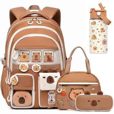 SCOTHEN 4PCS Capybara Backpack Set for Kids,Kapybara Bookbag Kit with Lunch Bag & Pencil Pouch & Insulated Water Bottle for Girls &Boys,Schoolbag for Kindergarten Elementary School,Kawaii Toddler Gift