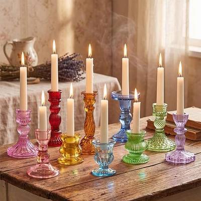 Mumufy 10 Pcs Glass Taper Crystal Candle Holders,Classic,Colorful