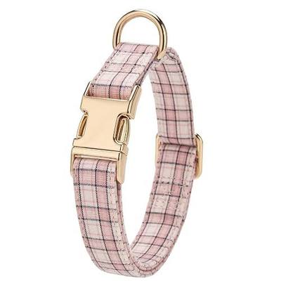 Soft Cotton Dog Collar Classic Plaid Pet Collars with Metal Clasp for Small Dogs with Sensitive Skin, Blush Pastel Tartan