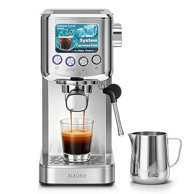 XIXUBX Cold Brew Espresso Maker with Steam Wand for Home & Office | Precise Pressure Gauge, 20 Bar Pump, 42 oz Water Tank, Milk Frothing Pitcher for Cappuccino & Latte, Brushed Stainless Steel