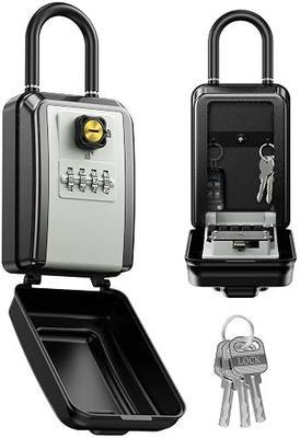 Large Lock Box for Keys with Code, 4 Digits Combination Portable Key Lock Box with Resettable Spare Key, Weatherproof Key Safe Storage Lockbox for Home, Office Door Handle, No Drilling Needed