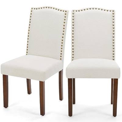 DUMOS Dining Chairs Set of 2, Fabric Kitchen Chairs for Living Room, Beige | Farmhouse, Upholstered, Wooden Legs, Padded Seat, High Back, Armless, Modern Accent, Dining Room, Restaurant