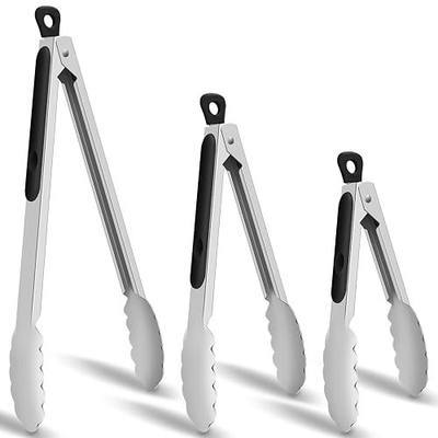 Hotec Stainless Steel Kitchen Tongs Set of 3-7", 9" and 12", Locking Metal Cooking Tongs with Non-Slip Grip for BBQ, Grill, Air Fryer & Serving