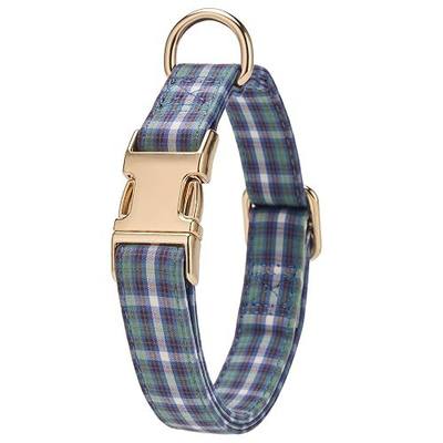 Soft Cotton Dog Collar Classic Plaid Pet Collars with Metal Clasp for Small Dogs with Sensitive Skin, Highland Blue Tartan