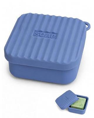 Square Travel Soap Case, Silicone Soap Holder for 5 oz Bars, Dark Blue | Square Soap Bar Fit, Leak Resistant, Drainage Design, Rinse Clean, Compact Travel, 1 Pack
