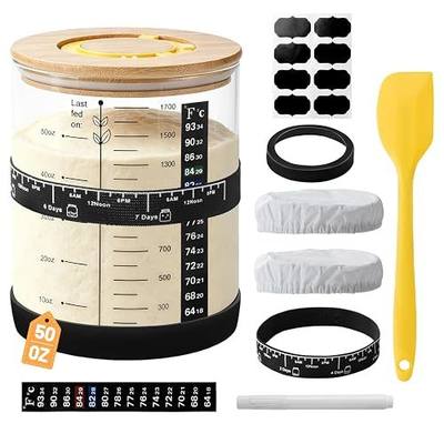 Sourdough Starter Jar Kit, 50 oz Large Wide Mouth Bread Starter Kit Glass with Bamboo Lid, Feeding Tracker, Thermometer, Spatula, Sourdough Bread Starter Kit for Beginners
